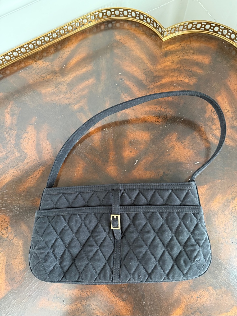 Vera Bradley Black Quilted Shoulder Bag with Gold Buckle